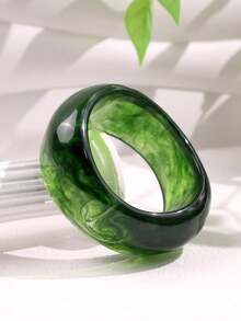 1pc Green Wide Resin Bracelet, New Punk Style Gold Rivet Cuff Jewelry, Versatile Retro Thick Bangle For Women - Multicolor - View 10