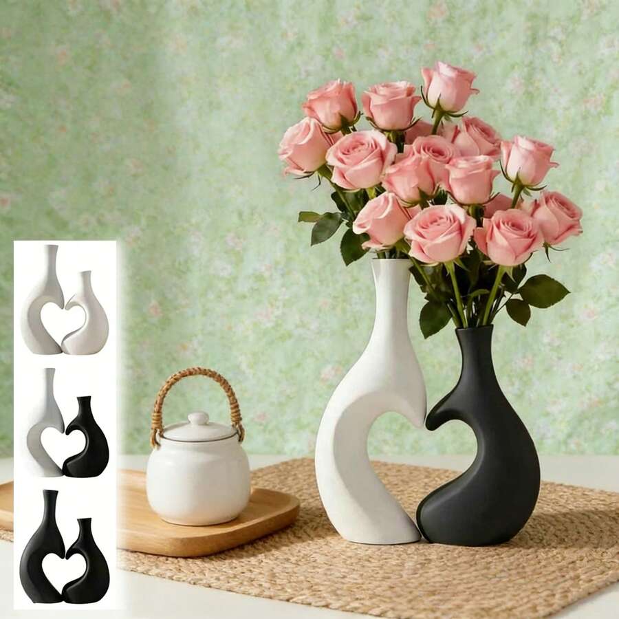 2pcs Heart-Shaped Plastic Vase Set - Modern Minimalist Home & Wedding Decor, Perfect Gift For Mother
