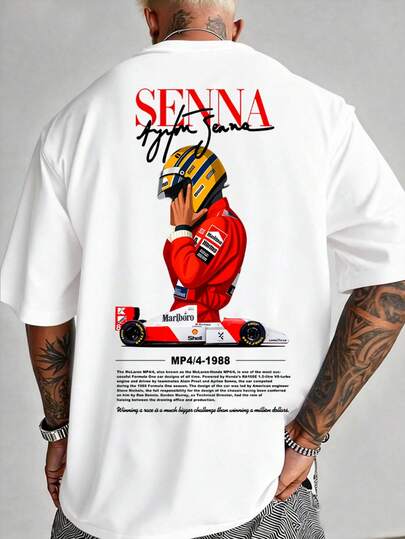 Stylish Racing Car Print T-Shirt, Men's Pure Cotton Comfortable Short-Sleeved Shirt, Casual Street Style, T-Shirt With "F1" Pattern, Fashionable Streetwear, Comfortable For Everyday Wear, Summer Essential, A Gift For F1 Racing Enthusiasts.