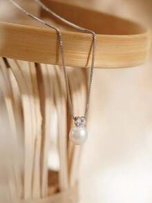 Dây chuyền ngọc trai và kim cương dành cho nữ, ngọc trai nước ngọt tự nhiên đính kim cương CZ, dây chuyền cưới, quà tặng cô dâu, trang sức ngọc trai, quà tặng phù dâu. - vòng cổ ngọc trai và đá quý - Xem 4