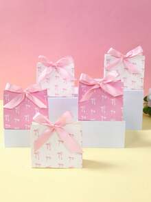 6pcs Pink Bow Gift Bags With Ribbon, Suitable For Baby Shower Party, Girl Birthday Party Gift Boxes, Gender Reveal Party, Bridal Shower Wedding Candy Bags, Newborn Party Snack Bags, Baby Party Favors, Can Be Used For Tabletop Decor, 1st Birthday Party Supplies, Baby Shower Decorations, Gender Reveal Decorations, Wedding Decorations, Birthday Decorations, Birthday Gifts, Pink Bow Party Decor - Pink and White Bow - 查看 4