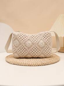 新款春夏小众设计镂空花朵单肩包，女士款 - 米色 - 查看 2