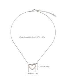 1件时尚简约不锈钢几何心形吊坠项链，低过敏性，适合叠戴，适合女性日常、约会、度假装扮和节日礼物 - 愛心 - 查看 7