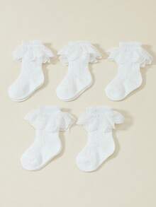 5双女婴甜美优雅公主蕾丝网边袜，适合春夏穿着 - 白色 - 查看 9