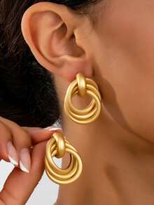 3 Pairs/Set Fashionable Minimalist Delicate Gold Metal Geometric Earring Set, Suitable For Casual, Vacation, Date, Party And Event Wear, Summer Beach Holiday Earring Set - Gold - View 4
