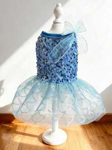 LUCKIE LABO Vestido de sereia azul brilhante com lantejoulas para animais de estimação (1 peça), confortável e respirável, ideal para casamentos e festas de aniversário de cães pequenos, como o Chihuahua. Adequado para cães e gatos de interior e exterior. - Azul - Ver 15