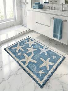 1pc Ocean Style Starfish Pattern Bath Mat, Soft Washable Rectangular Carpet Suitable For Bathroom, Kitchen, Entryway, Ideal Home Decor Gift, Fashionable - A - View 11