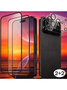 Yezodawee 2片装全屏钢化玻璃膜，9H+硬度，包含2片高清透明摄像头镜头保护膜，兼容 17 Pro Max。9H 9D高清保护膜，全屏钢化玻璃保护，防碎裂，耐用，也兼容 16/15/14/13/16/12/11 Pro Max/X/XR/XS Max/7/14 Plus。 - 2+2 - 查看 39