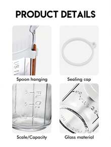 16oz/500ml [1/2 Gói] Yến Mạch Ngâm Chua Trong Hũ Thủy Tinh Có Nắp Có Thìa, Hộp Yến Mạch Kín Có Vạch Đo, Hộp Ngũ Cốc Di Động - trắng - Xem 6