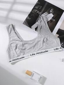 Women's Letter Print Seamless Sports Bra - Grey - View 6