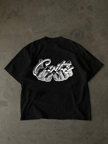 This Is A Personalized T-Shirt Full Of American Street Hip-Hop And Graffiti Art,Casual Women's T-Shirt,100% Cotton T-Shirt, Slight Elasticity, Round Neck,Lightweight, Breathable, Comfortable, Perfect Suitable For Daily And Outdoor Wear, Local Delivery - màu đen - Xem 1