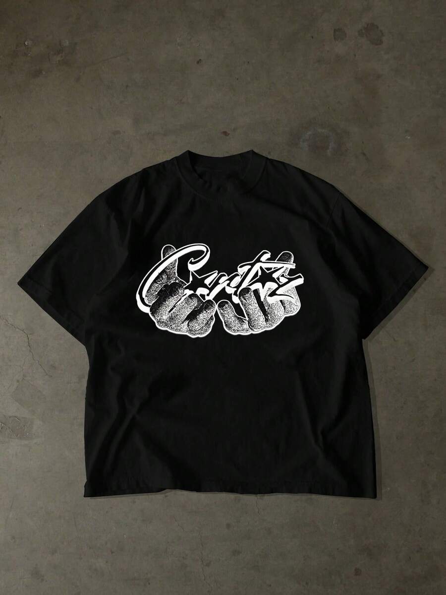 This Is A Personalized T-Shirt Full Of American Street Hip-Hop And Graffiti Art,Casual Women's T-Shirt,100% Cotton T-Shirt, Slight Elasticity, Round Neck,Lightweight, Breathable, Comfortable, Perfect Suitable For Daily And Outdoor Wear, Local Delivery - màu đen - Xem 1