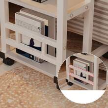 Adjustable Height C Table On Wheels, Overbed & Bedside Table With Storage Shelf, Easy Movement - White - View 2