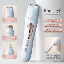 3-In-1 Women's Electric Body Hair Trimmer - USB Rechargeable Bikini Underarm Shaver With Smart LCD Battery Indicator - Multicolor - View 8
