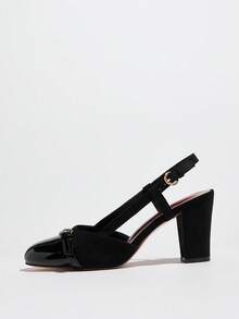 solecraft 女士新款春夏粗跟圆头搭扣后跟带多功能日常通勤派对高跟鞋 - 黑色 - 查看 8