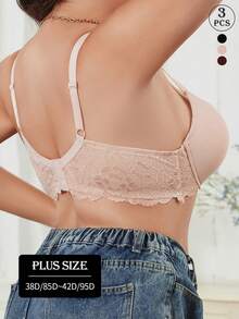 3pcs Plus Size Women Bra Set, Full Coverage Supportive Bra, Breathable Comfortable Stretchy Matching Set - Multicolor - View 5