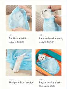 1/2pcs Cat Bathing Bag, Design To Prevent Cats From Moving, Biting, And Scratching, Cat Bathing Mesh Bag, Grooming Tool, Made Of Easy-Lathering Material, Can Add Shower Gel, Cat Anti-Scratch Bathing, Nail Clipping, Ear Cleaning Fixing Bag, Multi-Scenario Creative Pet Bathing Supplies, Creative Gift, Essential Home Item For Pet Owners - Multicolor - View 3