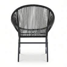 SILLA DE MIMBRE PARA PATIO EXTERIOR NUSA, RATÁN BLANCO Y ESTRUCTURA DE HIERRO, JUEGO DE 2 - Sillón Club (Negro) - Ver 11