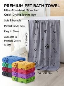 PETSIN 2 件/1 件柔软吸水宠物毛巾，19.68 英寸 * 39.37 英寸，适用于中型犬，速干洗漱用品，带爪印设计 - 彩色 - 查看 4