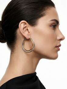 1对316L不锈钢2毫米粗圈耳环（30毫米/40毫米/50毫米/60毫米），防水不褪色金银色圆形耳环，低过敏性日常必备首饰/耳环，女士耳环，耳环，女士耳环 - 金黃色 - 查看 9