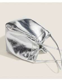 Shiny Metallic Mini Tote Bag - Compact Silver Faux Leather Handbag With Double Straps, Chic Evening Bag For Women - Silver - View 7