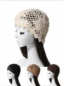 1pc Handmade Crochet Floral Hollow Breathable Mesh Solid Color Beanie Hat For Women, Fashionable Breathable Knitted Cap Suitable For Spring/Summer, Outdoor, Commuting, Gift For Friends - Knitted Hat - View 7