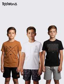 Kit 4 Peças Conjunto Menino Infantil Juveil Bebê Verão 2 Conjuntos Algodão Estiloso - 2 Shorts 2 Camisas Envio Sortido - Multicolorido - Visão 5