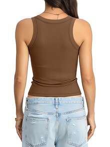 Sports Bra Vest With Non-Removable Padding - Seamless, Wire-Free Design Suitable For All Seasons, Yoga, Running, And Gym Wear. Vest With Built-In Bra, Fall Women's Wear. - 棕色 - 查看 7