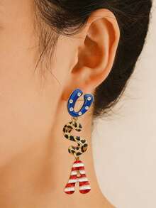 Bông tai mặt dây chuyền hình giọt dầu sọc xanh trắng, ngôi sao, chữ cái, trái tim mang chủ đề yêu nước ngày Quốc khánh 4 tháng 7 dành cho nữ. - bông tai - Xem 2