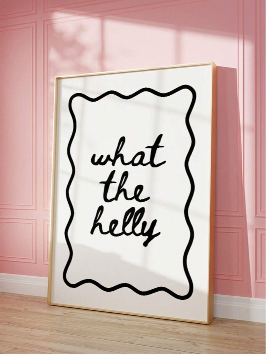 1幅无框“What The Helly”趣味黑白讽刺流行文化艺术帆布海报,前卫幽默语录墙饰,适用于客厅、卧室、宿舍装饰 - 黑白字體 - 查看 1