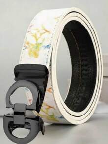 奢华男士字母印花休闲自动扣皮带，配金/银合金扣，是馈赠亲朋好友的理想节日礼物 - 彩色 - 查看 5