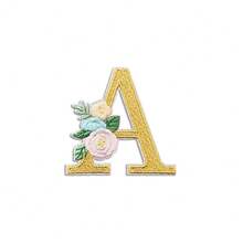 1/26 piezas Parches bordados con flores y letras inglesas coloridas, pegatinas decorativas de aplicación de costura con adhesivo en la parte posterior (disponibles en varios colores) - Amarillo - Ver 18