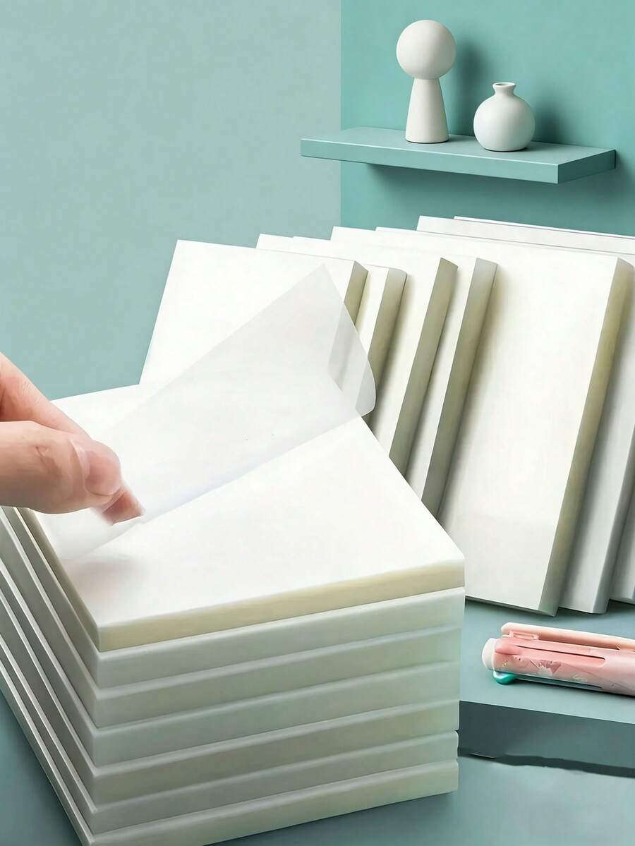 2pcs/100pcs Transparent Waterproof Sticky Notes, 2.99x2.99 Inch Square Self-Adhesive Memo Pad, Suitable For Diary And Book Annotation, Great For School And Office Organization - Multicolor - View 1