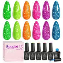 Beetles Pearl Gel Nail Polish, 6 Colors Shimmer Pearl White Pink Purple Mermaid Nail Drawing Spring Gel Polish - 6 màu phản quang lấp lánh neon lễ hội - Xem 1