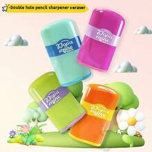 2pcs Compact Double Slot Pencil Sharpener And Eraser 2-In-1, Stationery, Gifts, Prizes, Suitable For School And Office Supplies - Multicolor - View 1