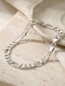 ORSA JEWELS 1 Piece 925 Sterling Silver 14k Gold, 18k Gold 5mm Figaro Chain Bracelet Basic Hand Chain Simple Jewelry For Women, Men Birthdays Celebration And Wedding Party Banquet Gift Low Allergy And Fade Resistant - Multicolor - View 5