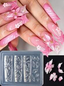 FULL BEAUTY 3D Blumen Schnitzform, Hibiskus & Lilie Blütendesign Nagelform, charmante Nail Art Dekoration, DIY handgemachtes Schnitz-Nagelwerkzeug, Nagelsalon Zubehör, Nail Art Lieferung - Transparent - Übersicht 9
