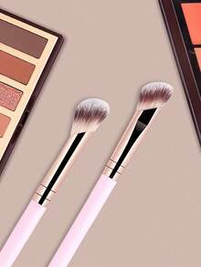 YZIMENG 10pcs Makeup Brush Set, 4 Double-Sided Makeup Brushes With Flat And Round Tapered Bristles For Applying Liquid Foundation, Powder, Blush, Concealer, 6pcs Makeup Sponges Including 2 Water Drop , 2 Triangle Velvet Powder Puffs, 2 Mini Finger-Shaped Air Cushions - Pink - View 6