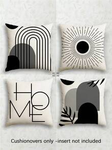 4 piezas Fundas de almohada de estilo bohemio con patrón geométrico abstracto y "HOME" de fibra de poliéster, material de lino vintage, cremallera invisible, lavable a máquina, patrón de línea minimalista y elegante, cierre con cremallera, fundas decorativas para almohada para el hogar, sofá, sala de estar, dormitorio, sin relleno de almohada - Multicolor - Ver 11