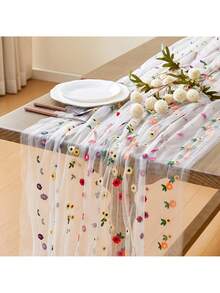 1 Stück 30cm*180cm Gänseblümchen Blumen Tischdecke aus Tüll, geeignet für Sommer und Herbst, hervorragend für Hochzeiten und Partys - Übersicht 1