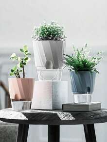 1 Chậu hoa nhựa hai lớp trong suốt, tự tưới nước, có dây cotton, chậu cây nhỏ có cổng bơm nước - Tự động hút nước - Xem 9