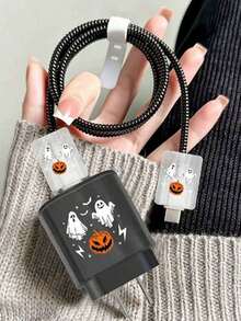 5个蝴蝶、棕榈树、黑蜘蛛、南瓜、幽灵图案充电器保护套，兼容三星25W充电器，防弯折保护 - 彩色 - 查看 8