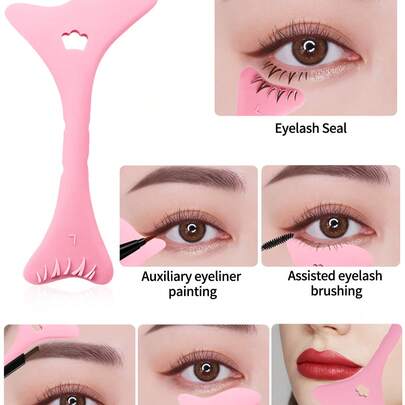 1pc Mulynsie Multifunctional Eyeliner Stencil, 1pc Eyeliner Auxiliary Tool, Silicone Reusable Waterproof Eyeliner Template, Suitable For Eyeliner Pen, Eyeliner Brush, Eyeliner Stamp, Helps Beginners Quickly And Easily Create Cat Eye, Smokey Eye Makeup, Can Be Used With Eyebrow Pencil, Eyebrow Brush, Eyeshadow Brush, Lash Comb