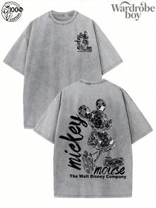 Disney 1PC Authorized Cartoon Washed Cotton Short Sleeved T-Shirt, Cartoon MIQI Pattern Printed T-Shirt, Very Suitable For Family Travel And Vacation. This Is A New 2026 Short Sleeved T-Shirt, An Ideal Choice For Mother's Day, Suitable For Both Men And Women. Comfortable And Breathable. Exquisite Design Is The Preferred Gift - 灰色 - 查看 1