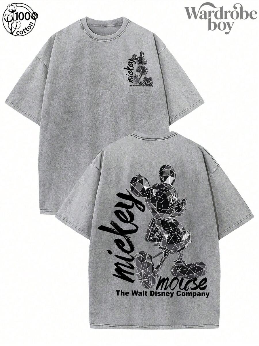 Disney 1PC Authorized Cartoon Washed Cotton Short Sleeved T-Shirt, Cartoon MIQI Pattern Printed T-Shirt, Very Suitable For Family Travel And Vacation. This Is A New 2026 Short Sleeved T-Shirt, An Ideal Choice For Mother's Day, Suitable For Both Men And Women. Comfortable And Breathable. Exquisite Design Is The Preferred Gift - 灰色 - 查看 1