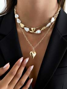 3件套波西米亚几何不对称CCB串珠心形吊坠项链，奢华优雅休闲日常、派对、情侣约会、女士节日生日百搭珠宝礼物 - 項鍊 - 查看 2
