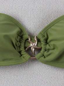New Arrival Spring/Summer European And American Fashion Women Metal Starfish Decor Olive Green Sexy Elegant Bikini Set Set, Beach Holiday Party Date Vacation - xanh quân đội - Xem 3