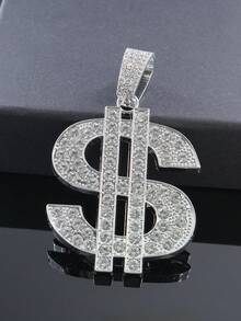 1 Set Dollar Sign Fully Paved Pendant 15mm Rhombus Cuban Link Necklace & Bracelet, Men's Red Dial Watch, Hip Hop Style Accessories Set For Men - Red - View 10