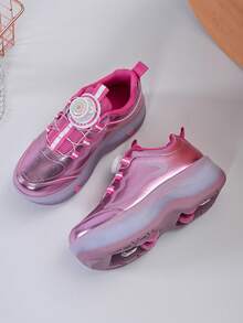 女童发光轮滑鞋，旋转扣四轮可伸缩溜冰鞋，公主风滑冰鞋 - 中紫紅色 - 查看 3