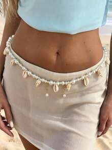 Dây đeo thân hình vỏ sò phong cách nghỉ hè với thắt lưng gợi cảm - Dây đeo thân hình giống ngọc trai - Dành cho nữ - Nhiều màu - Xem 1